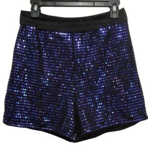Womens Blue Sequin Mini Shorts High Rise Medium Stretchy Party‎ NYE Y2K Sparkle
